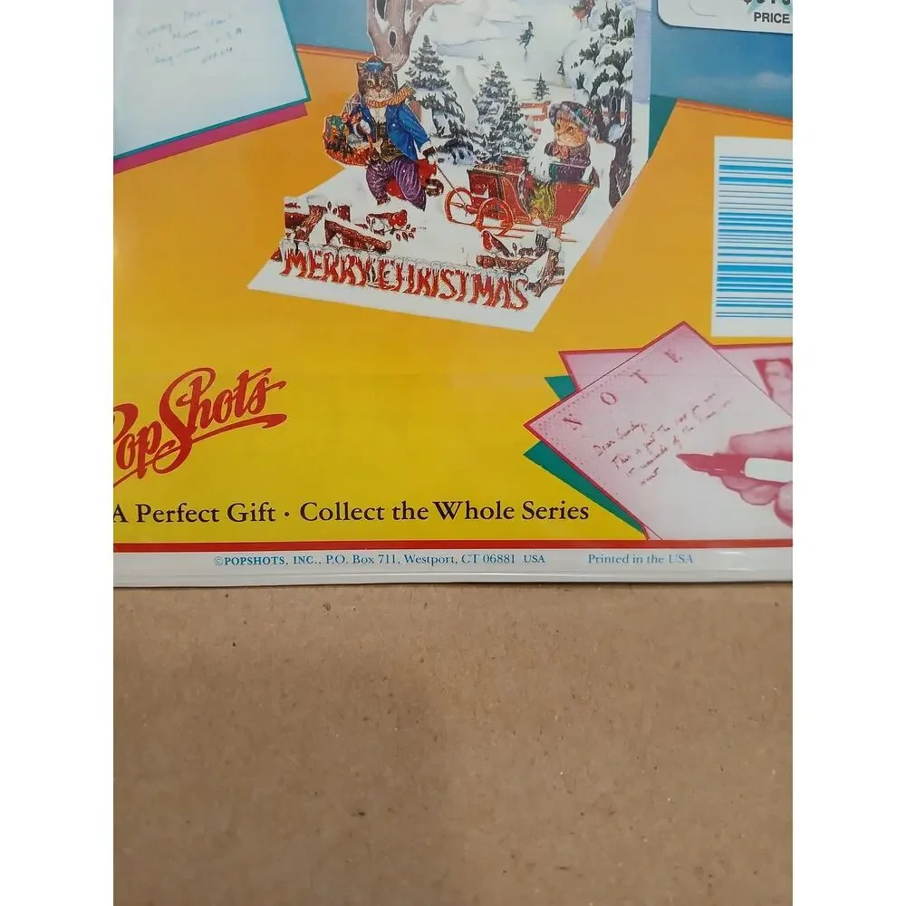 Vintage PopShots Kitty's Sleigh Ride Pop Up Christmas Card USA Collectible Rare